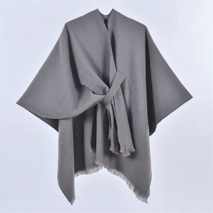 Women'S Elegant Shawl Wraps Soft Open Front Poncho Cape for Autumn Winter Solid Color Tassel Scarf Shawls Cloak Bufanda Pashmina