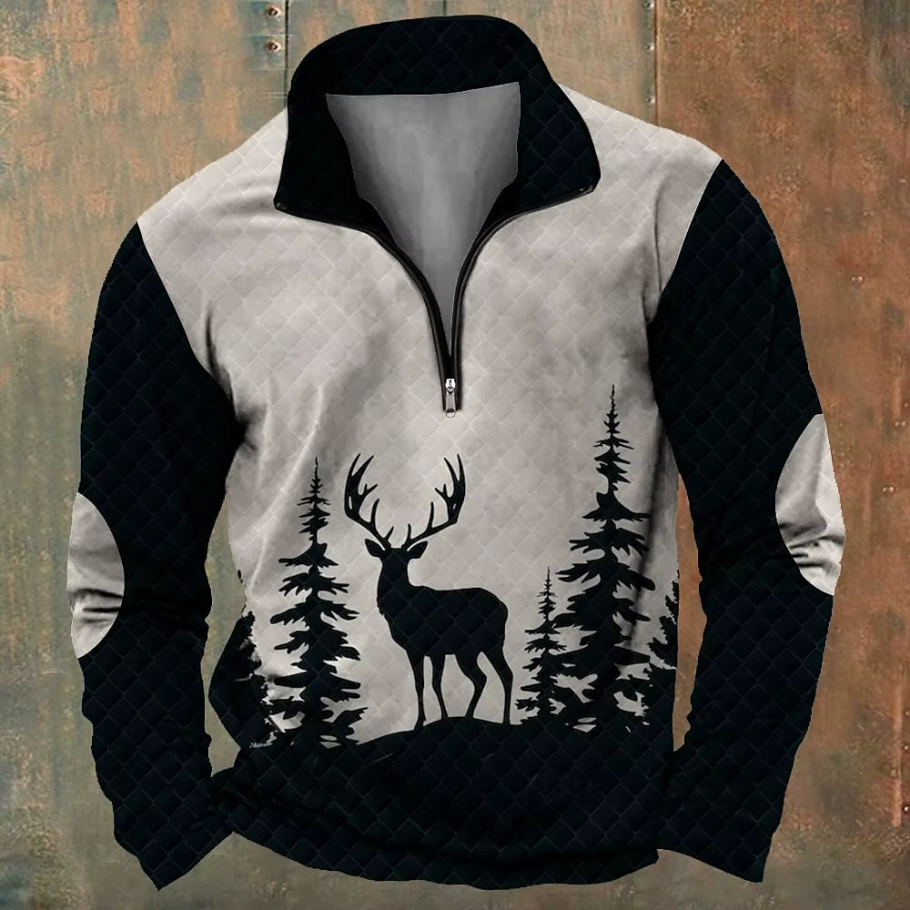 Men'S Zip Sweatshirt Reindeer Printed Christmas Daily Holiday Streetwear Casual Fall Winter Clothing Apparel Hoodies Sweatshirts