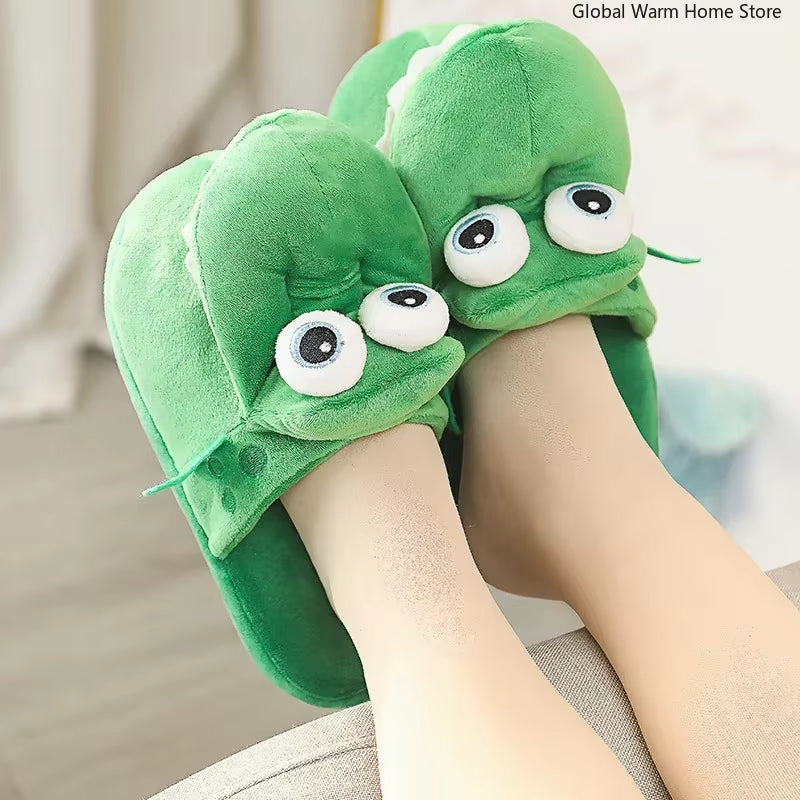 Crocodile Cotton Slippers with Moving Mouth Funny New Style Non-Slip Home Cotton Shoes Gifts Plush Toy Kids Slippers Winter Lady