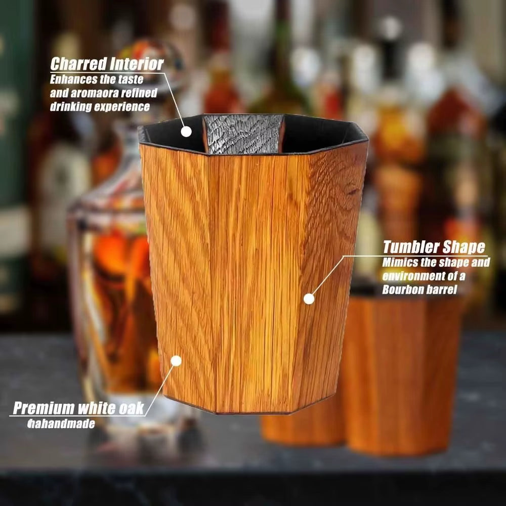 New High Quality Handmade Charred Whiskey Cup Wooden Barrel Shape Charred Drinking Vessel Unique Old Fashioned Whiskey Grail Cup