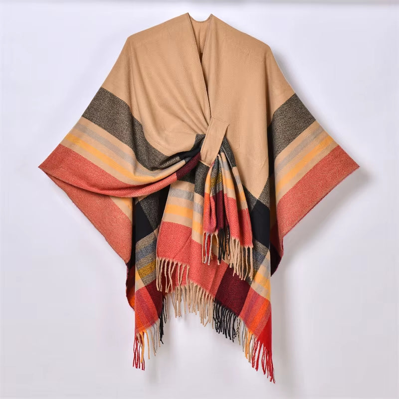 Women'S Elegant Shawl Wraps Soft Open Front Poncho Cape for Autumn Winter Solid Color Tassel Scarf Shawls Cloak Bufanda Pashmina