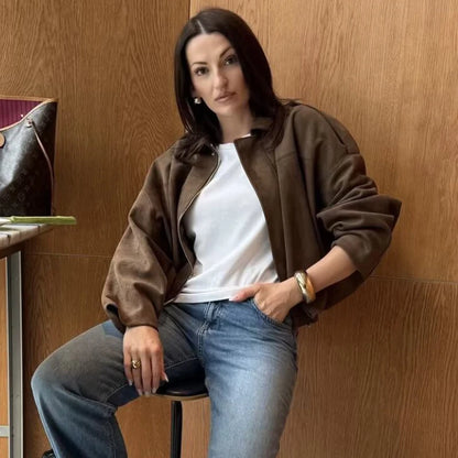 TFMLN Autumn Women Fashion Bomber Jackets Casual Soft Lantern Long Sleeve Oversized Coat Female Short Zipper Outwear ﻿