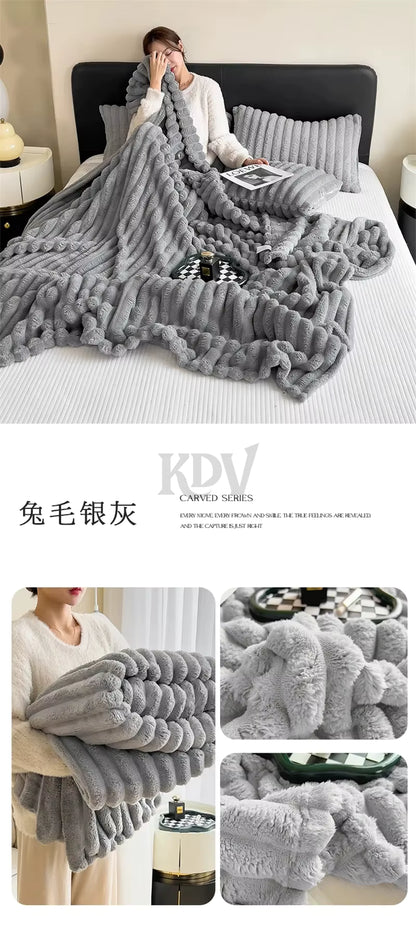 Luxury Faux Rabbit Fur Throw Blanket
