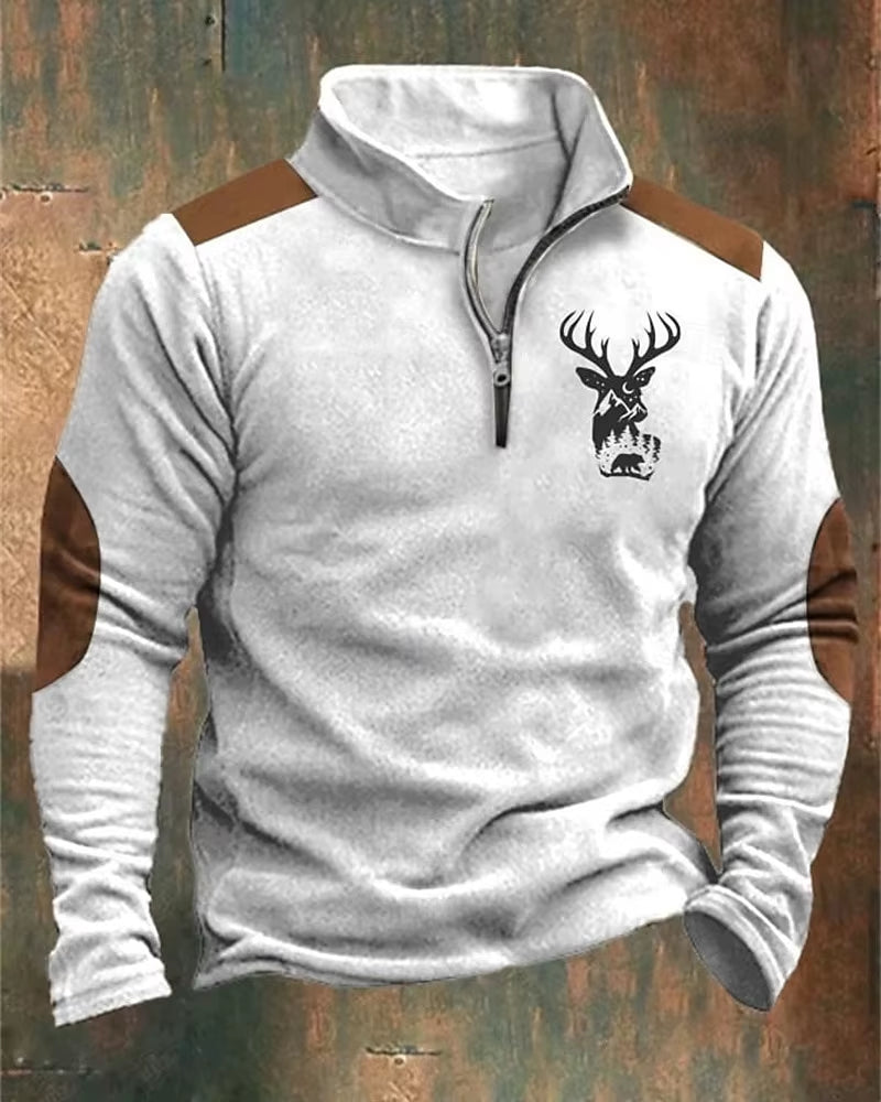 Men'S Zip Sweatshirt Reindeer Printed Christmas Daily Holiday Streetwear Casual Fall Winter Clothing Apparel Hoodies Sweatshirts