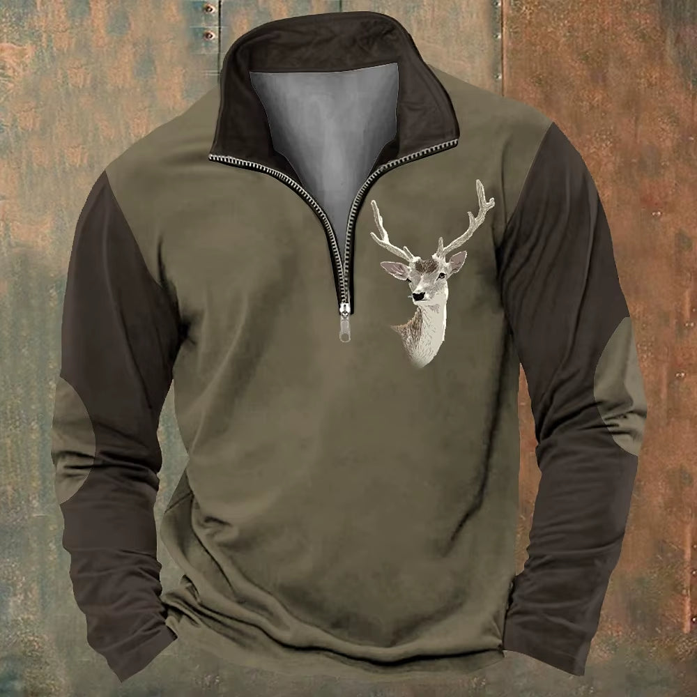 Men'S Zip Sweatshirt Reindeer Printed Christmas Daily Holiday Streetwear Casual Fall Winter Clothing Apparel Hoodies Sweatshirts