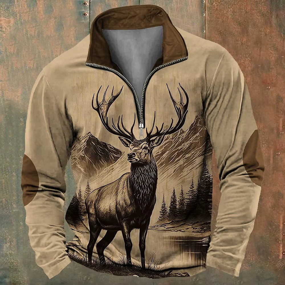 Men'S Zip Sweatshirt Reindeer Printed Christmas Daily Holiday Streetwear Casual Fall Winter Clothing Apparel Hoodies Sweatshirts