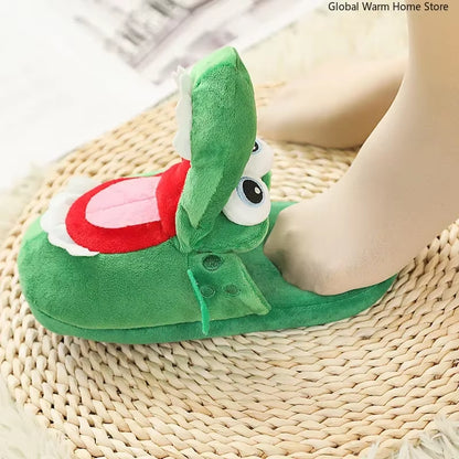 Crocodile Cotton Slippers with Moving Mouth Funny New Style Non-Slip Home Cotton Shoes Gifts Plush Toy Kids Slippers Winter Lady